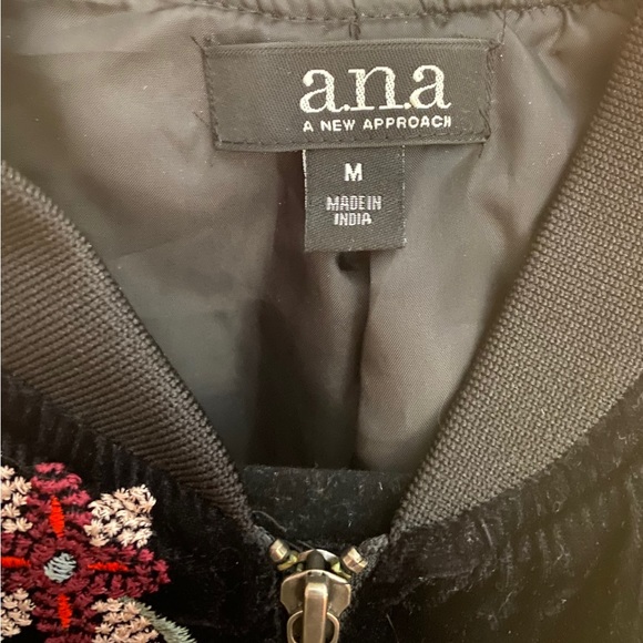 A.N.A Black and Pink Floral Embroidered Velvet Track Suit Bomber Jacket  Size M - Picture 5 of 6